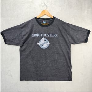 Vintage Ghostbusters Ringer Tee Shirt Mens XL Grey Graphic Movie Promo Y2K 2004